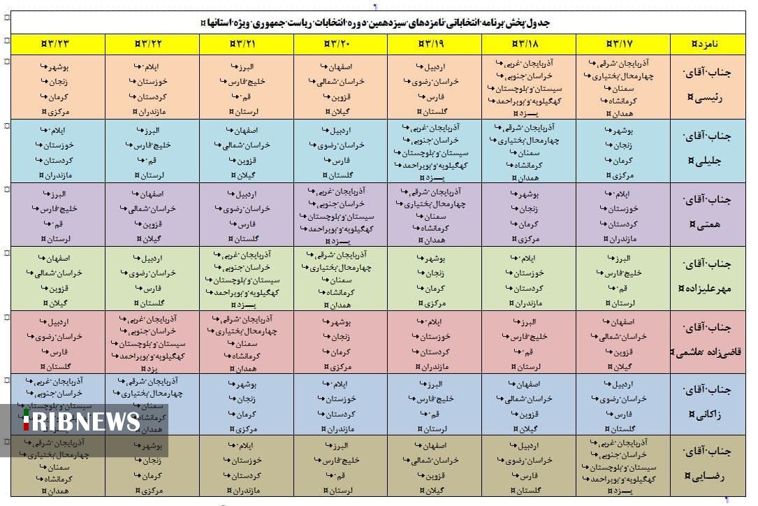 اعلام برنامه‌های نامزد‌های ریاست جمهوری در صدا و سیمای مراکز